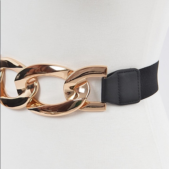 Plus Size Chunky Black & Gold Metal Elastic Statement Belt - Picture 4 of 4